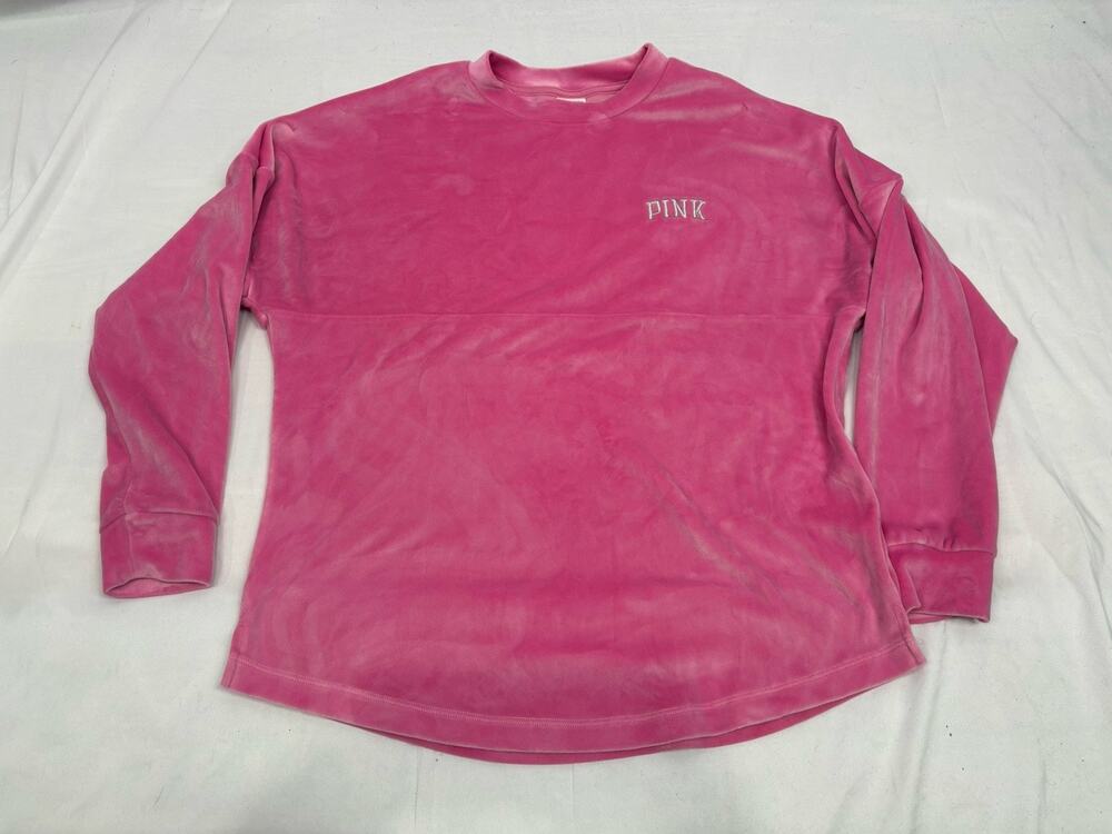 PINK Victoria's Secret Women’s XS Sweatshirt Black Embroidery Velour Oversize
